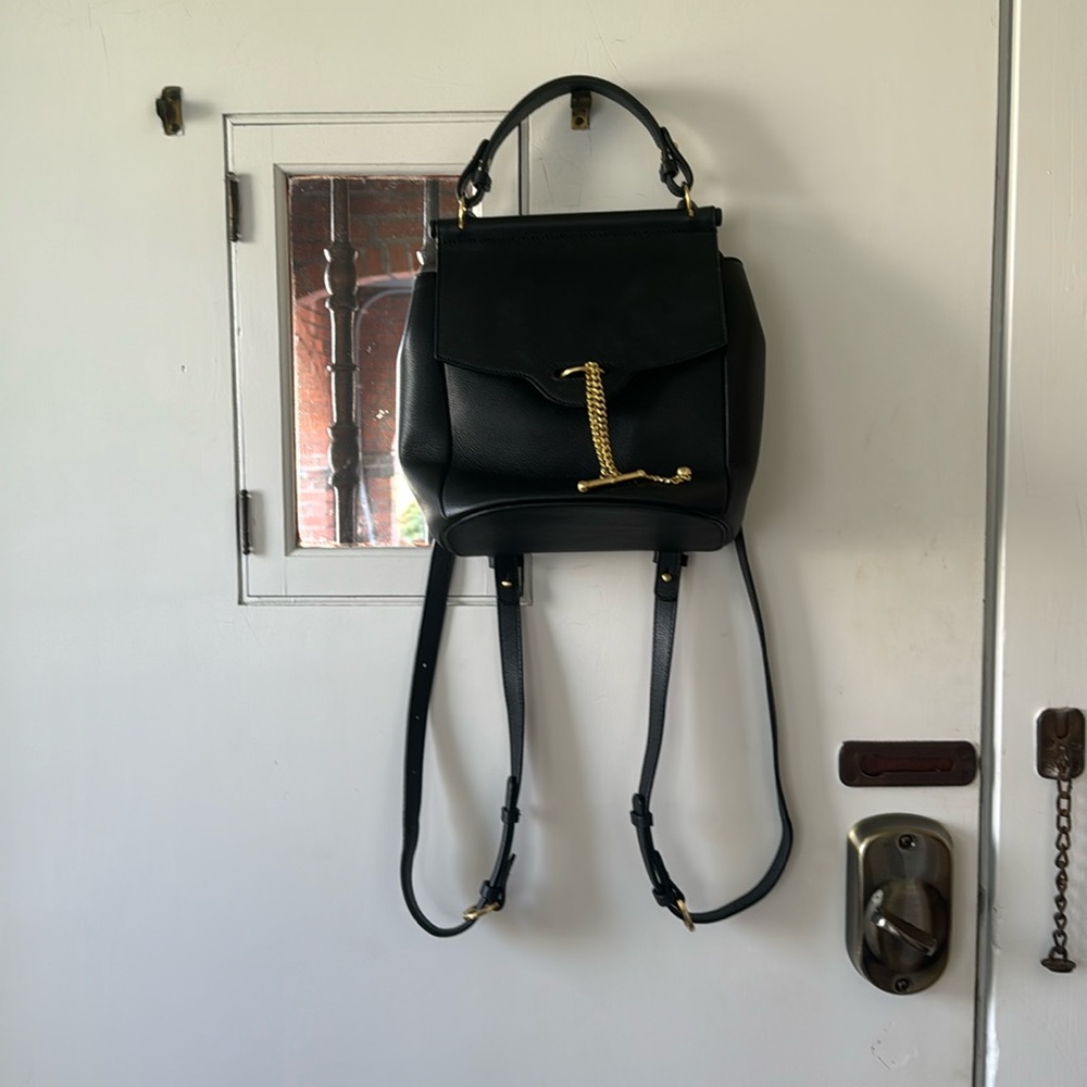 Sancia Layla Backpack or Day Bag — Black Leather with Gold Hardware.